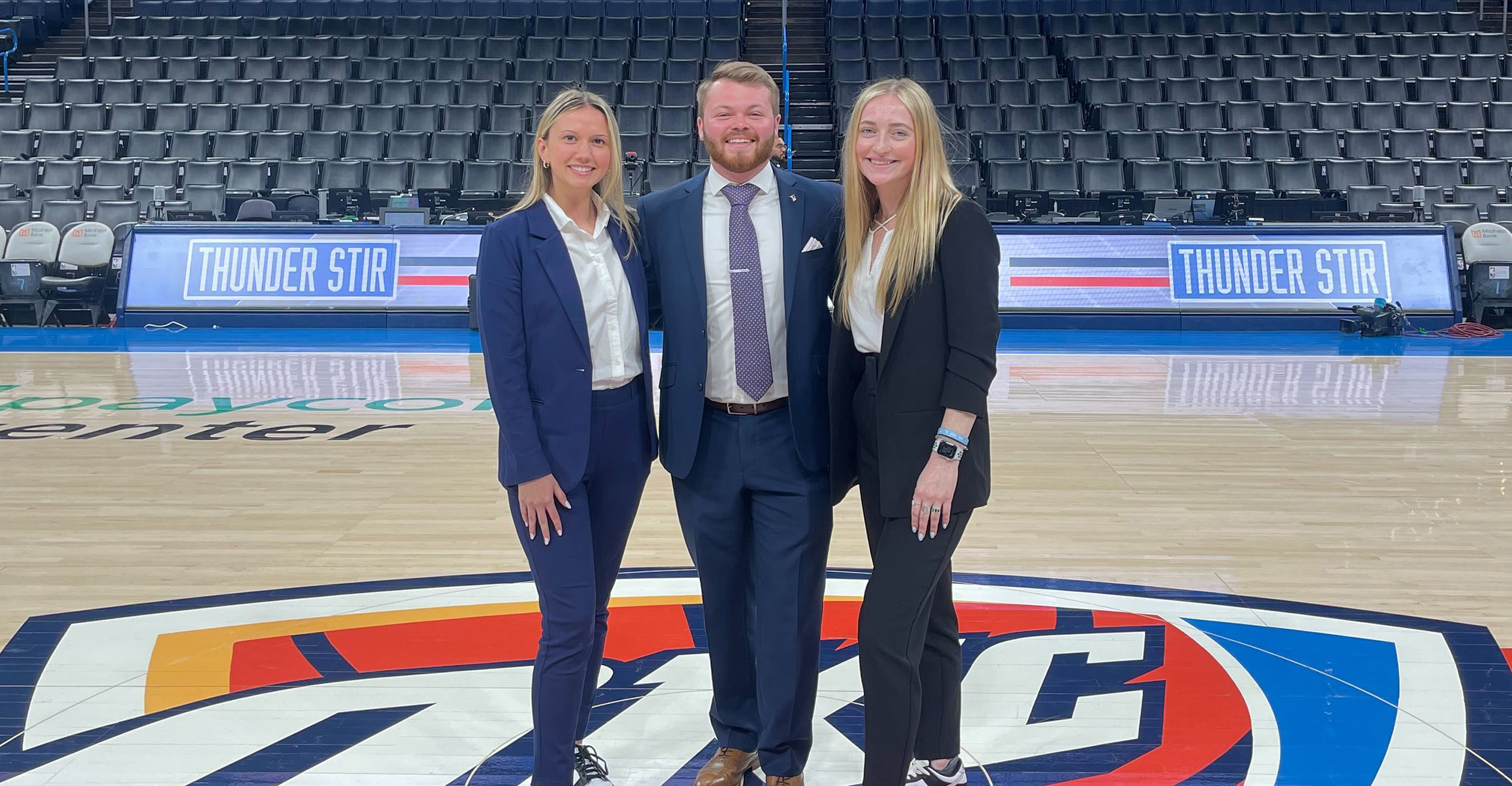 Dalton Wolf on the floor of Paycom Arena, home of the Oklahoma City Thunder.