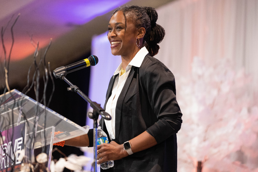 woman at podium